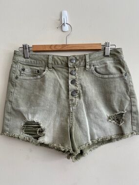 SUN & SHADOW Size 29 Nordstrom HR Distressed Olive Green Denim Shorts
